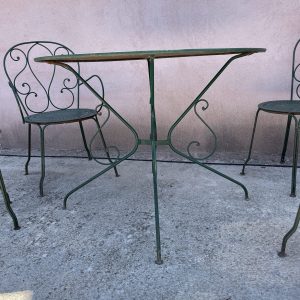 Table ronde verte fer forgé 1950 plus 4 assise