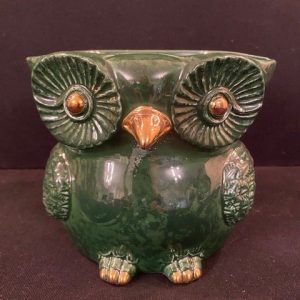 49-Vase Cache pot hibou vert, H13,5 x D16, Prix 20€