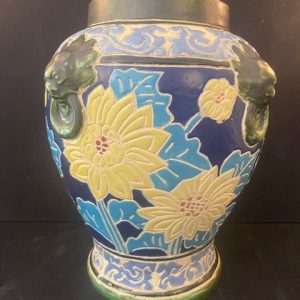 77-Vase en faience émaillée a fleurs , H31 DH23 x DB16,5, Prix 40€