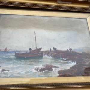 aquarelle d’une barque de pêcheurs, signé GH Young