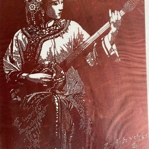 Découpage chinois noir de musicienne