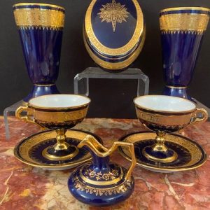 Ensemble 6 pièces, porcelaine de Limoges Paris, À.Wetzel, véritable incrustations, double dorure, polie à l’agate, Prix 80€