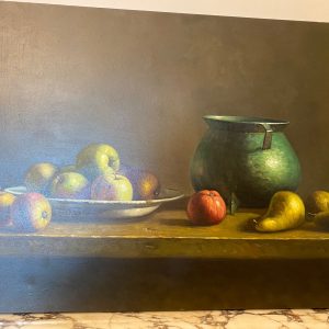 HT nature morte fruits et boll, signé Tiffany Flack