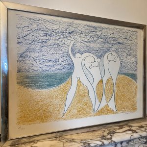 Litho rehausser 2 chevaux, signé Maro
